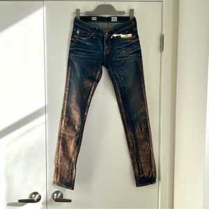 AG Super Skinny Fit Legging Jeans w/ Copper Paint